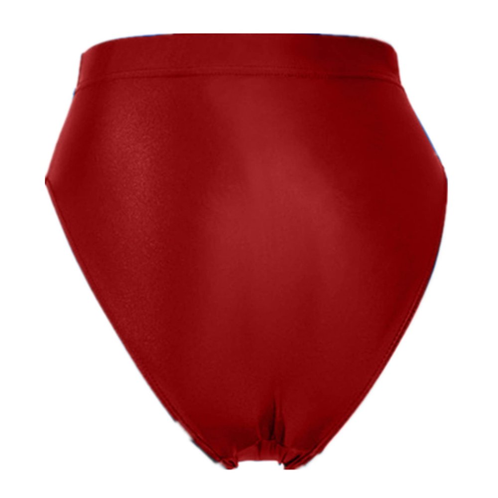Alvivi Womens High Waist Pants Oil Glossy High Cut G-String Thong Underwear Bikini Swimwear Burgundy Medium