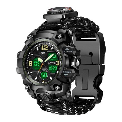 Smilkat 23-in-1 Tactical Survival Digital Watch, Men Military Multi-Functional and Adjustable Wristband Outdoor Waterproof Sports Watches with Compass Paracord Black Reflective Band