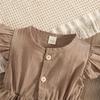 YINGISFITM Toddler Baby Girl Linen Skirt Outfits Solid Ruffle Sleeveless Button Dress Casual Clothes with Headband (Khaki,2-3T) view 2
