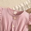 YINGISFITM Toddler Baby Girl Linen Skirt Outfits Solid Ruffle Sleeveless Button Dress Casual Clothes with Headband (Pink,12-18 Months) view 3