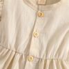 YINGISFITM Toddler Baby Girl Linen Skirt Outfits Solid Ruffle Sleeveless Button Dress Casual Clothes with Headband (Cream,2-3T) view 4
