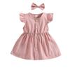 YINGISFITM Toddler Baby Girl Linen Skirt Outfits Solid Ruffle Sleeveless Button Dress Casual Clothes with Headband (Pink,2-3T) view 1