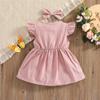 YINGISFITM Toddler Baby Girl Linen Skirt Outfits Solid Ruffle Sleeveless Button Dress Casual Clothes with Headband (Pink,2-3T) view 2