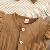 YINGISFITM Toddler Baby Girl Linen Skirt Outfits Solid Ruffle Sleeveless Button Dress Casual Clothes with Headband (Brown,3-4T) view 3
