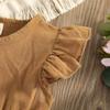 YINGISFITM Toddler Baby Girl Linen Skirt Outfits Solid Ruffle Sleeveless Button Dress Casual Clothes with Headband (Brown,3-4T) view 4
