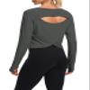 Bestisun Cropped Tops Long Sleeve Open Back Workout Gym Sports Clothes for Women with Thumb Hole Deep Gray S view 1