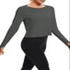 Bestisun Cropped Tops Long Sleeve Open Back Workout Gym Sports Clothes for Women with Thumb Hole Deep Gray S view 2