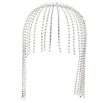 Rhinestone Head Chain Forehead Tassel: Tassel Crystal Rhinestone Cap Headpiece Belly Dance Flapper Cap Headpieces Bridal Head Jewelry for Women Girls Silver