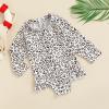 Lamuusaa Kid Baby Girls One Piece Swimsuit Long Sleeve Zipper Swimwear Ruffle Rashguard Bathing Suits Beachwear Leopard view 4