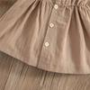 YINGISFITM Toddler Baby Girl Linen Skirt Outfits Solid Ruffle Sleeveless Button Dress Casual Clothes with Headband (Khaki,18-24 Months) view 4