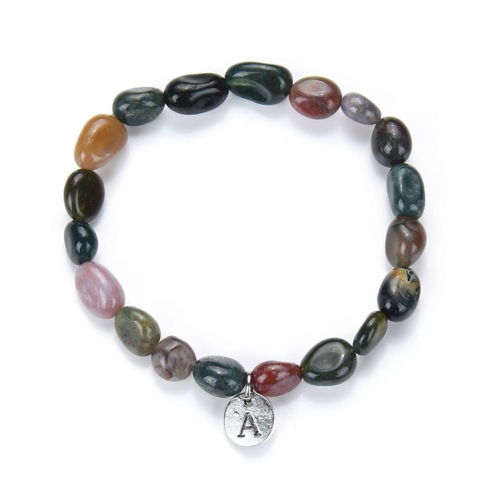 Adabele 1pc Real Natural Indian Agate Gemstone Beaded Bracelet 7.5 inch Irregular Chakra Healing Crystal Rock Women Mom Gift GBX-D53