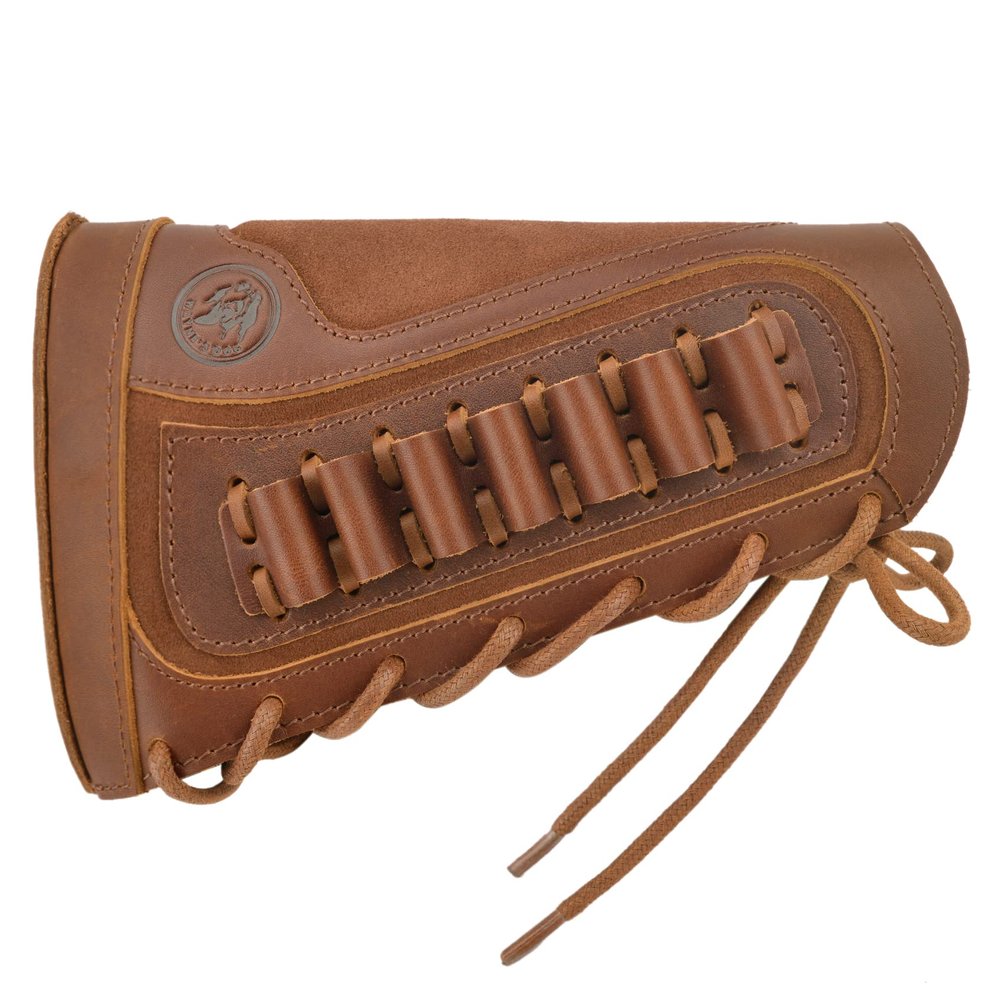 Leather Rifles Ammo Pouch, Gun Buttstock with Recoil Pad for .308 30-30 Shell Holder (Brown for .357 .30-30 .38)