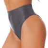 ACSUSS Womens Glossy Solid Color High Waist Briefs Underwear Swimsuit Bottom High Cut Swimwear Gray Medium view 3
