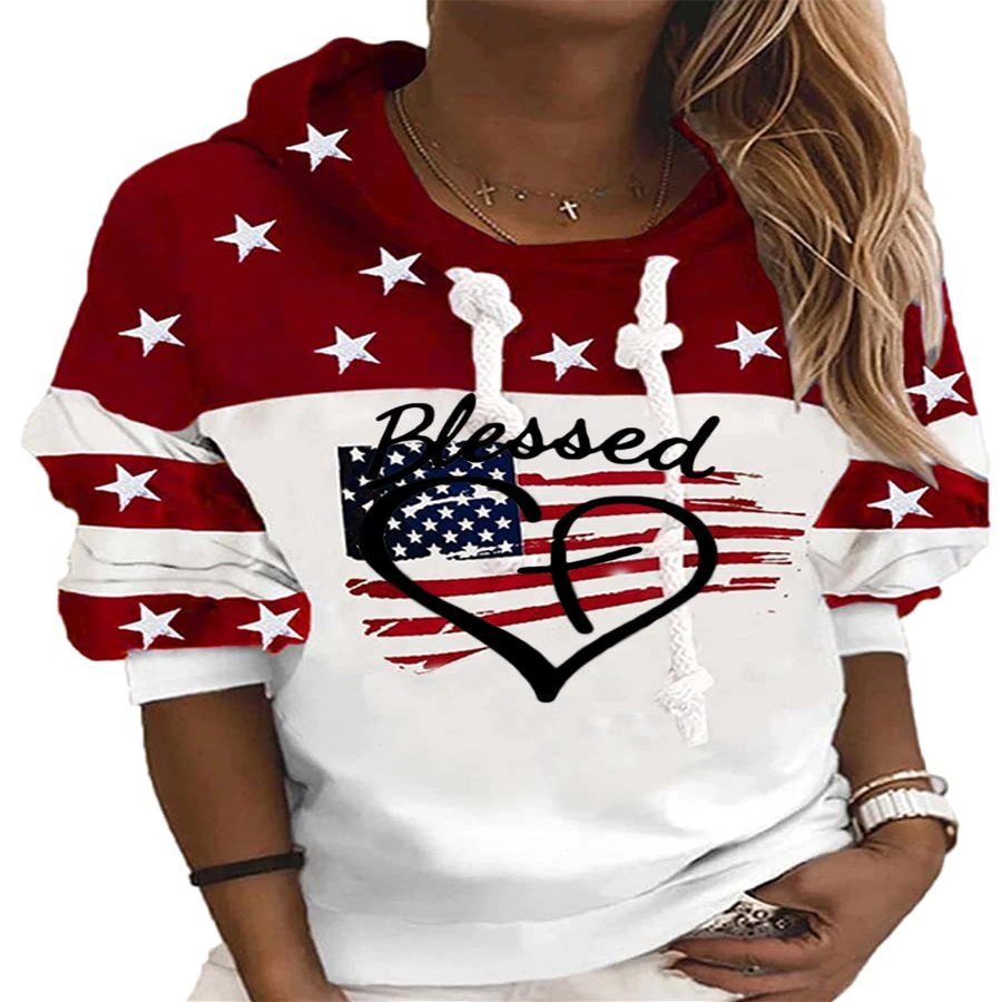 Blessed Sweatshirts for Women, Jesus Has My Back Sweatshirt Women, Blessed Cross Heart American Freedom Patriotic Sweatshirt, Red, X-Large (Spunkysweet Clothing)