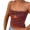 5665 Women Sexy Bandeau Tube Top Twist Front Cutout Cropped Sweater Striped Ribbed Knit Crop Top Sexy Y2K Blouse Sexy Tee Orange X-Large view 1