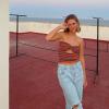 5665 Women Sexy Bandeau Tube Top Twist Front Cutout Cropped Sweater Striped Ribbed Knit Crop Top Sexy Y2K Blouse Sexy Tee Orange X-Large view 4