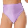 ACSUSS Womens Glossy Solid Color High Waist Briefs Underwear Swimsuit Bottom High Cut Swimwear Light Purple Medium view 2