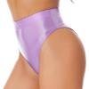 ACSUSS Womens Glossy Solid Color High Waist Briefs Underwear Swimsuit Bottom High Cut Swimwear Light Purple Medium view 3