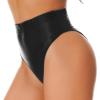 ACSUSS Womens Glossy Solid Color High Waist Briefs Underwear Swimsuit Bottom High Cut Swimwear Black X-Large view 2