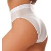 ACSUSS Womens Glossy Solid Color High Waist Briefs Underwear Swimsuit Bottom High Cut Swimwear White XX-Large view 4