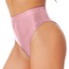 ACSUSS Womens Glossy Solid Color High Waist Briefs Underwear Swimsuit Bottom High Cut Swimwear Pink XX-Large view 3