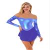 FEESHOW Women's Adult Velvet Double Layer Mesh Skirt Figure Skating Dress Ice Skating Dresses Metallic Purple Large view 1