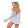 FEESHOW Women's Adult Velvet Double Layer Mesh Skirt Figure Skating Dress Ice Skating Dresses Metallic Silver X-Large view 2
