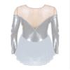 FEESHOW Women's Adult Velvet Double Layer Mesh Skirt Figure Skating Dress Ice Skating Dresses Metallic Silver X-Large view 4