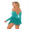 FEESHOW Women's Adult Velvet Double Layer Mesh Skirt Figure Skating Dress Ice Skating Dresses Metallic Green Large view 2