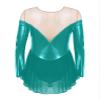 FEESHOW Women's Adult Velvet Double Layer Mesh Skirt Figure Skating Dress Ice Skating Dresses Metallic Green Large view 3