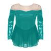 FEESHOW Women's Adult Velvet Double Layer Mesh Skirt Figure Skating Dress Ice Skating Dresses Metallic Green Large view 4