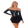 FEESHOW Women's Adult Velvet Double Layer Mesh Skirt Figure Skating Dress Ice Skating Dresses Metallic Black Medium view 1