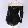 FEESHOW Women's Adult Velvet Double Layer Mesh Skirt Figure Skating Dress Ice Skating Dresses Metallic Black Medium view 4