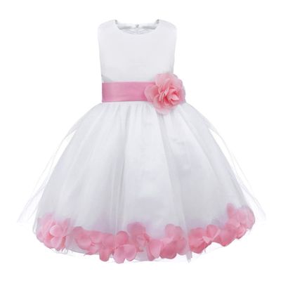 Daenrui Kids Girls Wedding Party Bowknot Petals Tulle Rose Flower Girl Dress Junior Prom Pageant Party Gown Pink 2 Years