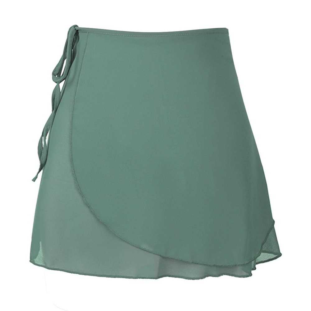 FEESHOW Women Asymmetric Chiffon Ballet Wrap Skirt Dance Skate Wrap Over Scarf with Waist Tie #3 Green Medium
