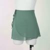 FEESHOW Women Asymmetric Chiffon Ballet Wrap Skirt Dance Skate Wrap Over Scarf with Waist Tie #3 Green Medium view 4