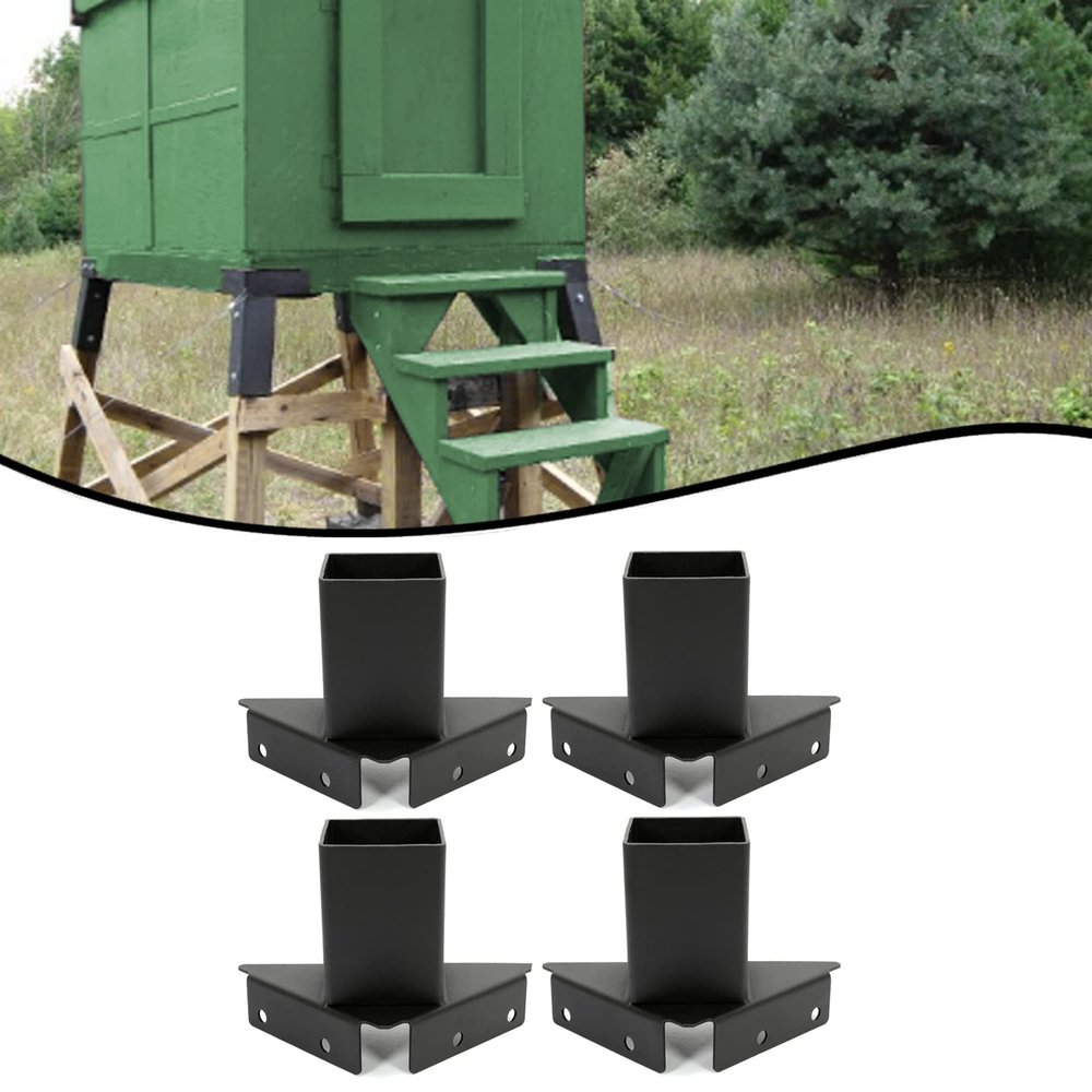 KUAFU Deer Stand Brackets 4 x 4 Compound Angle Elevator Brackets for Deer Stand Hunting Blinds Shooting Shack Tree House Observation Decks, Heavy Duty 12-Gauge Steel Black Powder Coated - Set of 4