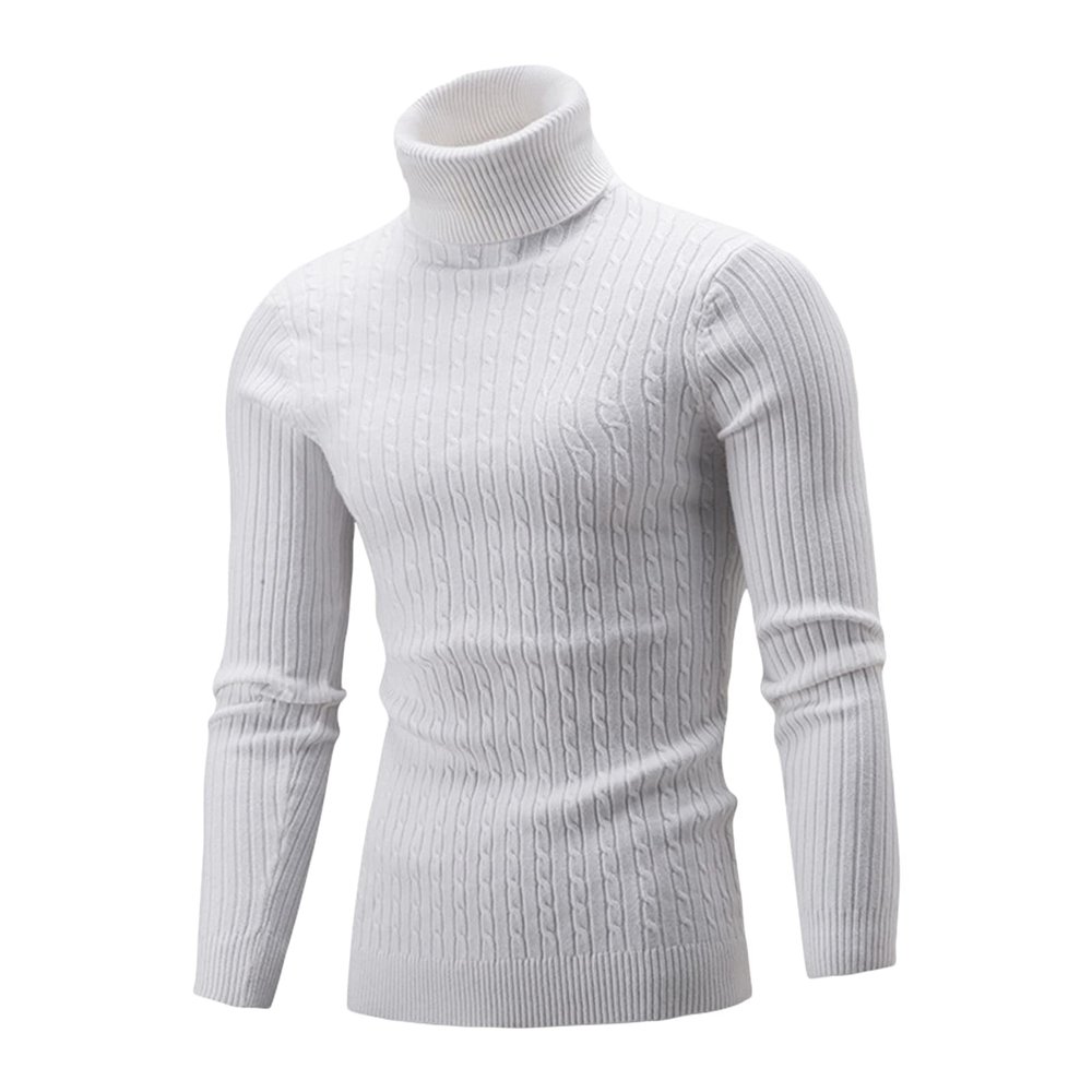 Slim Fit Turtleneck Sweater for Men Knit Thermal Turtle Neck Pullover Sweaters Casual Basic Ribbed Knitted Pullovers (White,Medium)