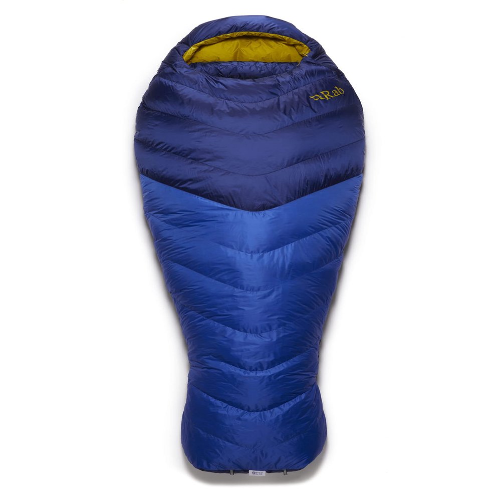 Rab Neutrino Down Sleeping Bag - Lightweight Warm Mummy Sleep Sack for Climbing & Mountaineering - Nightfall Blue - 19F, Regular, Left Zip