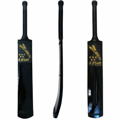 Cricket Bat 5 Star Tennis Tape Soft Ball Full Size Kashmir Willow Handmade Full Size Light Weight Black Style Adult (Black)