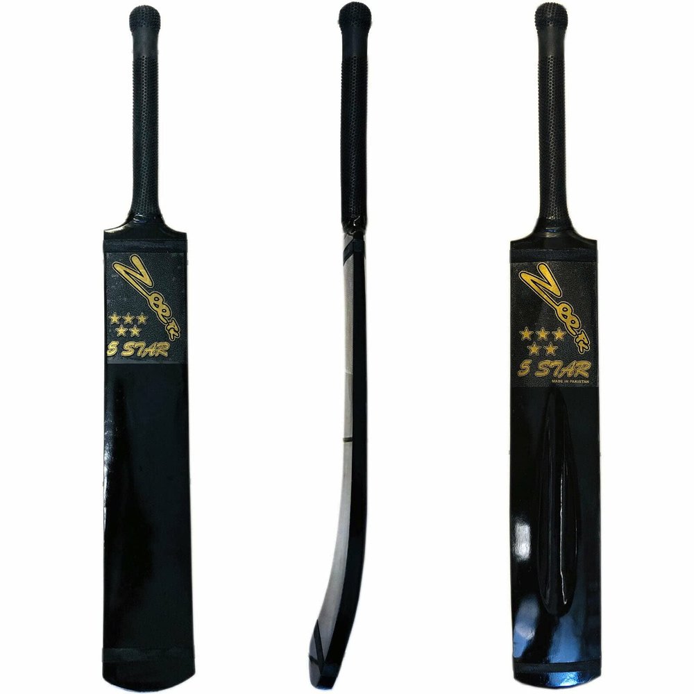 Cricket Bat 5 Star Tennis Tape Soft Ball Full Size Kashmir Willow Handmade Full Size Light Weight Black Style Adult (Black)