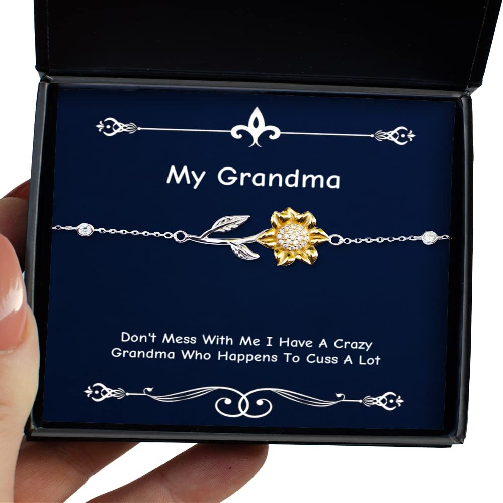 Don't Mess with Me I Have A Crazy Grandma Who Happens to Cuss A Lot Sunflower Bracelet, Grandma, Unique Gifts for Grandma