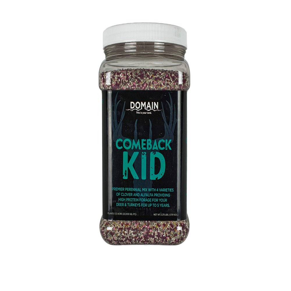 Domain Outdoor Comeback Kid Food Plot Seeds for Deer, Special Varieties of Clover & Alfalfa, Great to Plant in Spring, High Protein Forage, Year-Round Attraction, Lasts up to 5 Years, 1/2 Acre
