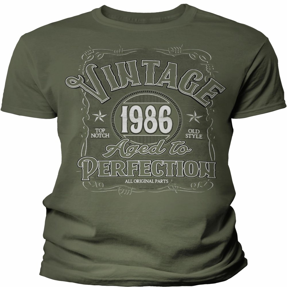 40th Birthday Gift Shirt for Men - Vintage Barbed 1986 Aged to Perfection - Military-002-4X