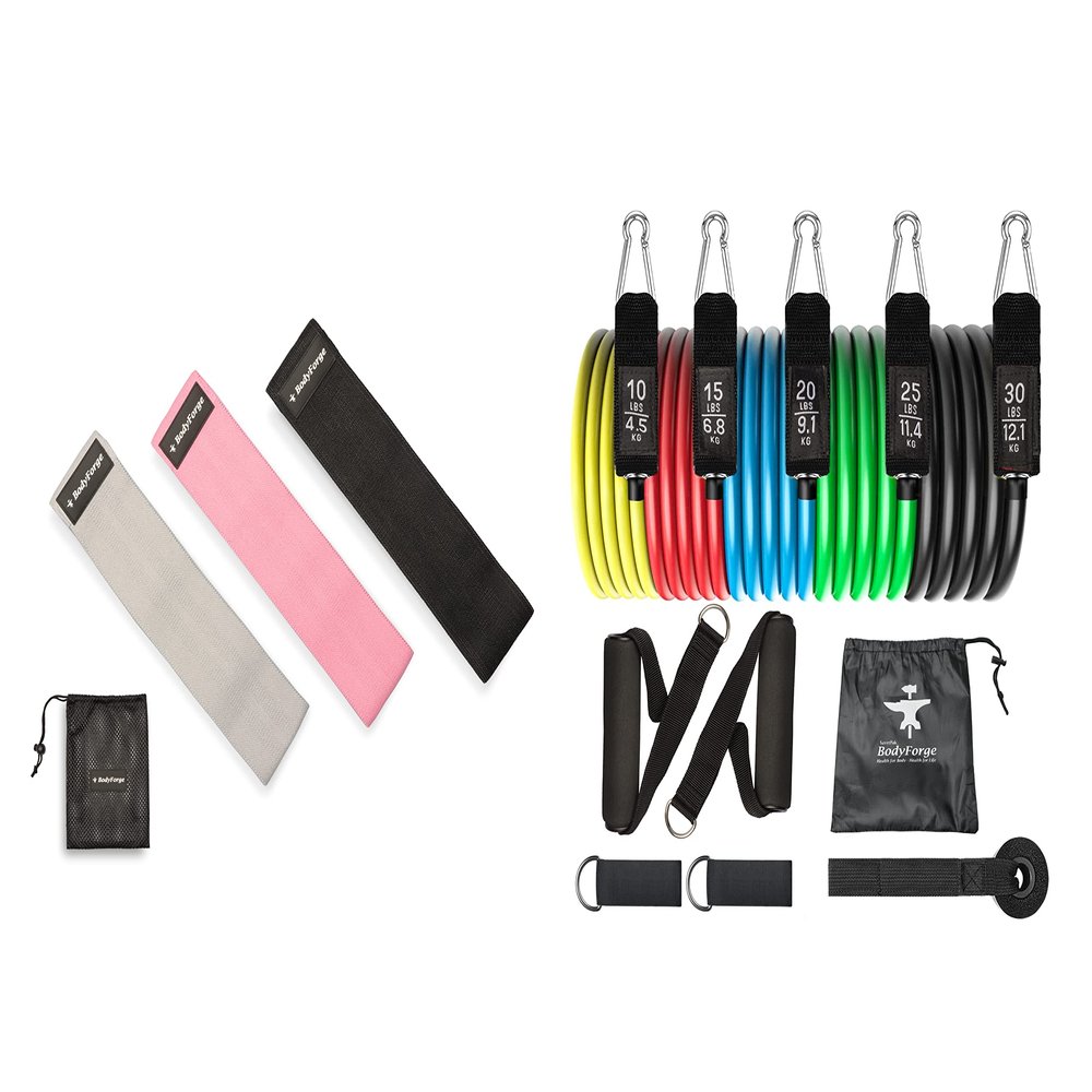 BodyForge Fabric Hip Resistance Bands & Eco-Friendly Tube Bands Sets Bundle