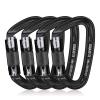 BEIFENG Auto Locking Carabiner 25KN Climbing Carabiner Large Carabiner Clip Obtained UIAA Certification Heavy Duty Carabiners Suitable for Rock Climbing, Camping, Gym,Rescue Black (Black&Silver-4PCS) view 1