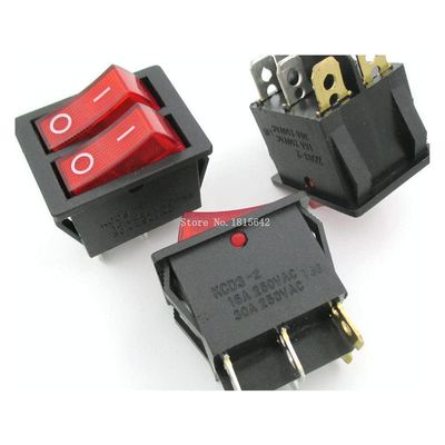 2PCS/LOT Double Boat Rocker Switch 6 Pin On-Off with Red Light 20A 125VAC KCD3