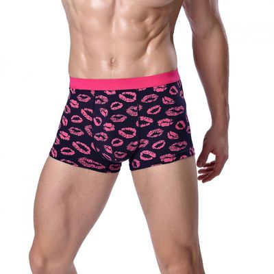 Mens Pouch Briefs Boxer Fashion Sexy Fiber U Embossed Boxers Stretch Breathable Lip Print Underpants, Red, 3X-Large