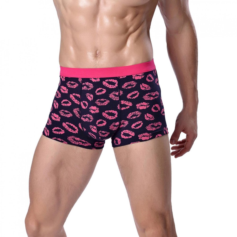 Mens Pouch Briefs Boxer Fashion Sexy Fiber U Embossed Boxers Stretch Breathable Lip Print Underpants, Red, 3X-Large