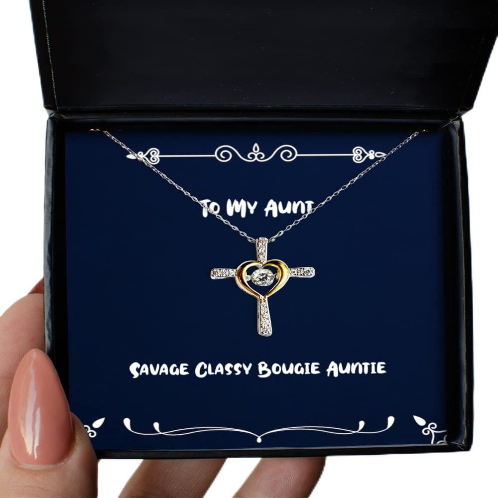 Unique Aunt Gifts, Savage Classy Bougie Auntie, Gag Mother's Day Cross Dancing Necklace Gifts for